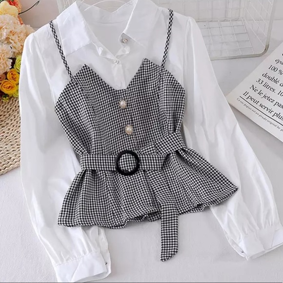 Tops - 🎉Awesome Twofer Houndstooth Belted Blouse 💝